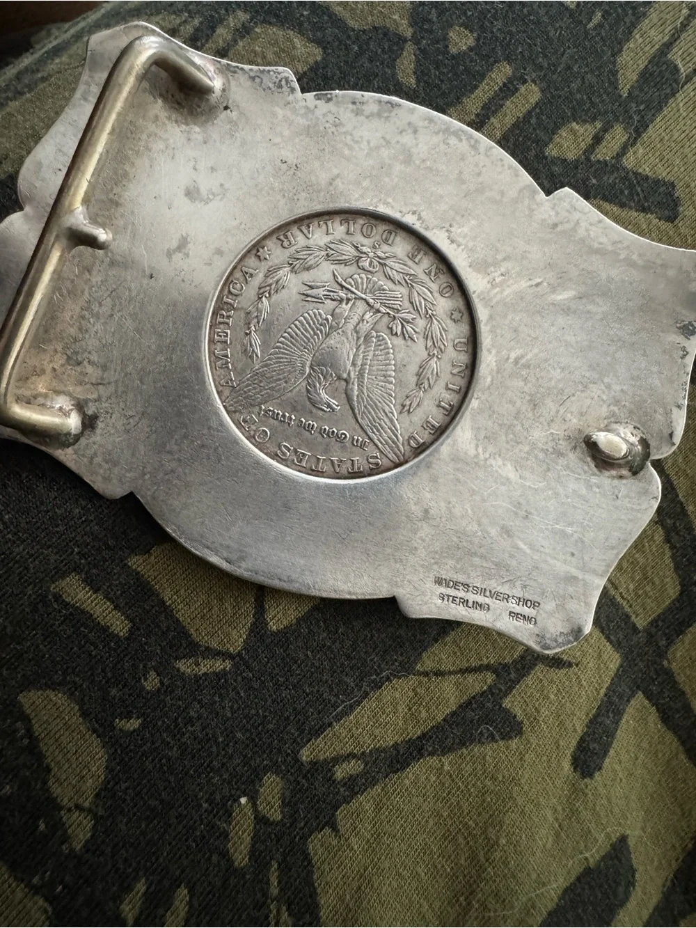 Rare Wade’s Silversmith Reno Sterling Silver 1880 Morgan Dollar Western Buckle
